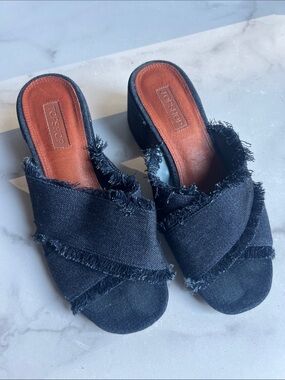 TOPSHOP blue Frayed Cross-Band Denim Slide Mules sandals size 38
